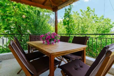 Villa Anthea in Fourka, a spacious holiday villa with private garden, outdoor dining area, and family-friendly amenities for a relaxing stay in Halkidiki.