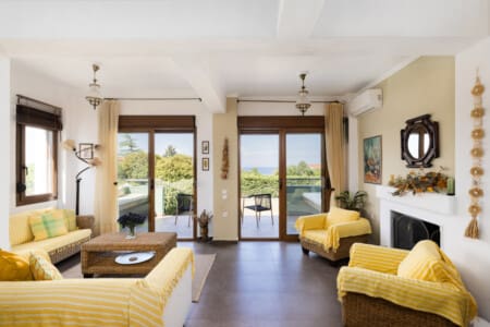 Frida & Rosa villas in Kripogi offering modern two-level holiday homes with private gardens and comfortable living spaces for a relaxing getaway in Halkidiki.