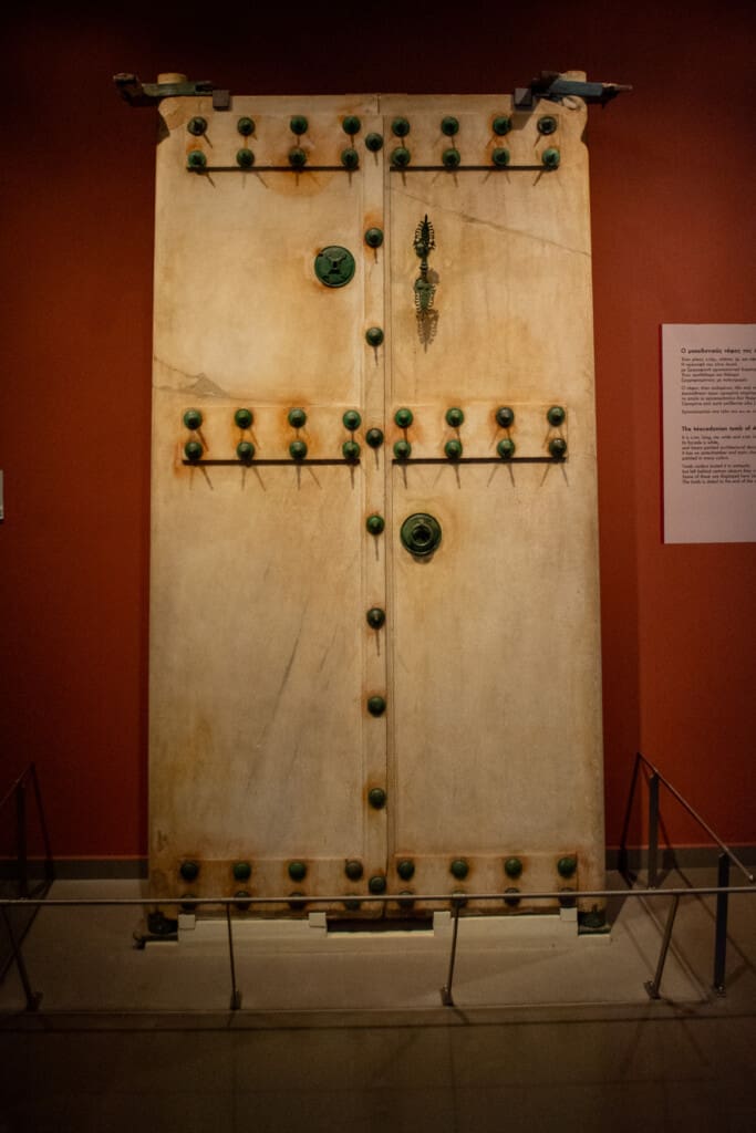 Marble door from a Macedonian tomb on display at the Archaeological Museum of Thessaloniki